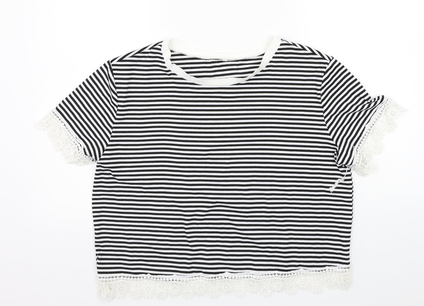 Preworn Womens White Striped  Basic T-Shirt Size XL