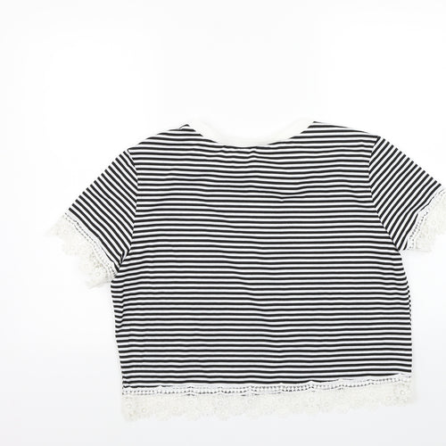 Preworn Womens White Striped  Basic T-Shirt Size XL