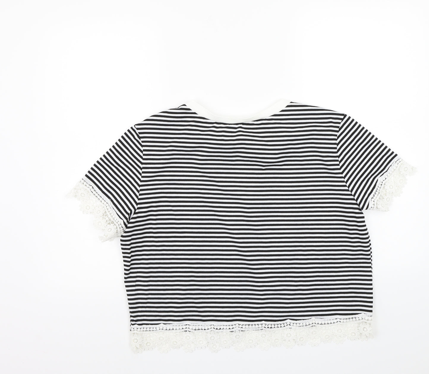 Preworn Womens White Striped  Basic T-Shirt Size XL