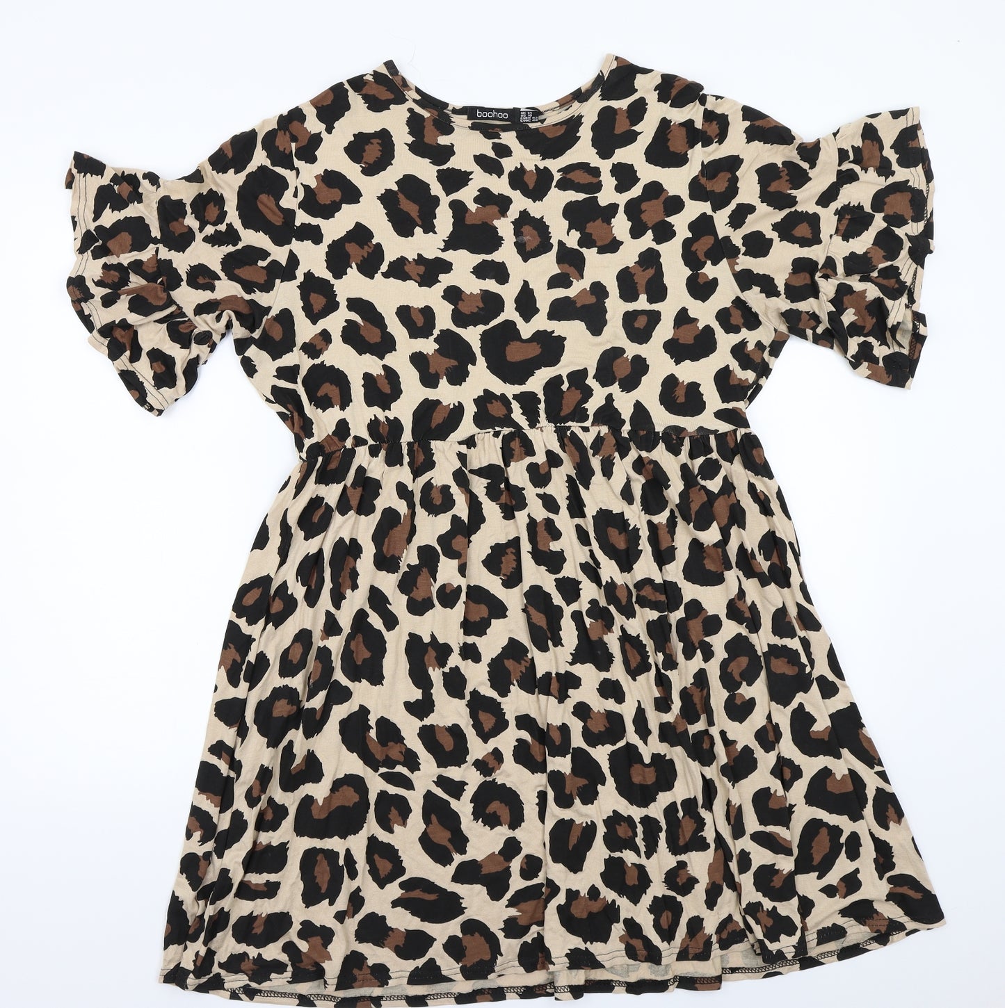 Boohoo Womens Brown Animal Print Rayon A-Line  Size 16