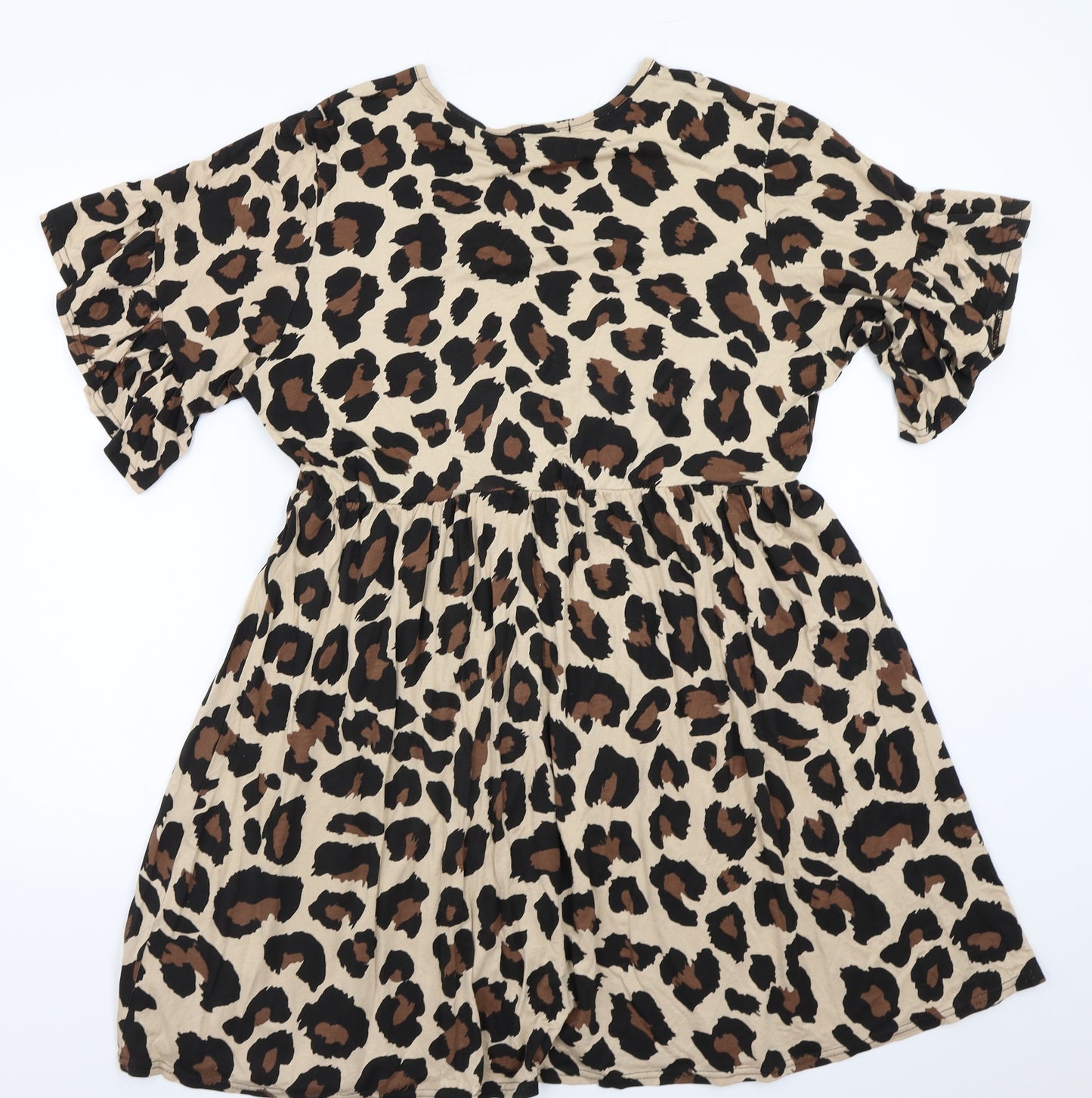 Boohoo Womens Brown Animal Print Rayon A-Line  Size 16