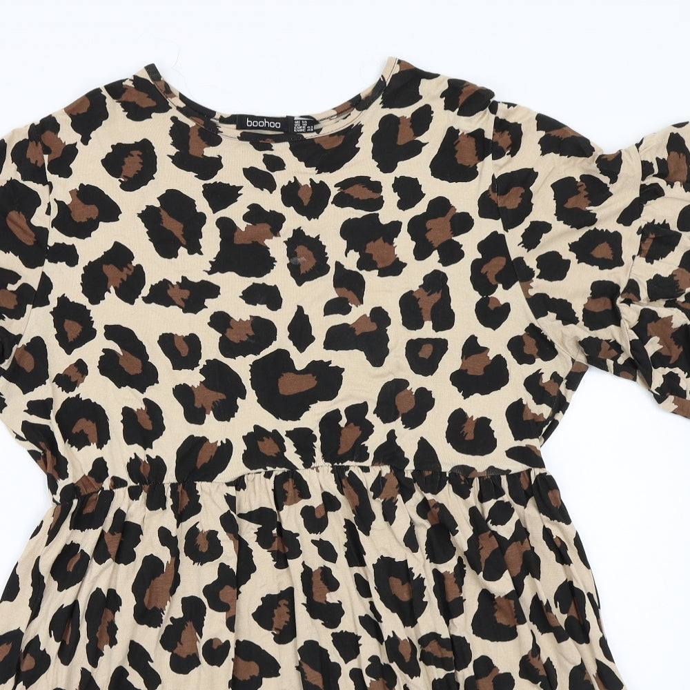 Boohoo Womens Brown Animal Print Rayon A-Line  Size 16