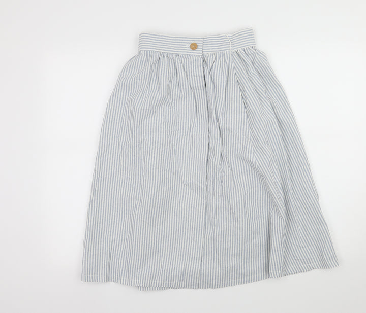 Preworn Womens Blue Striped  Wrap Skirt Size 26 in
