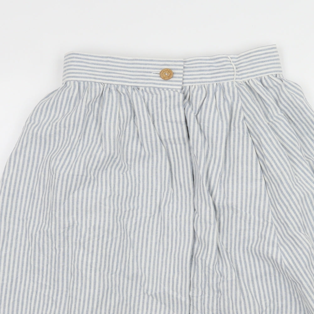 Preworn Womens Blue Striped  Wrap Skirt Size 26 in