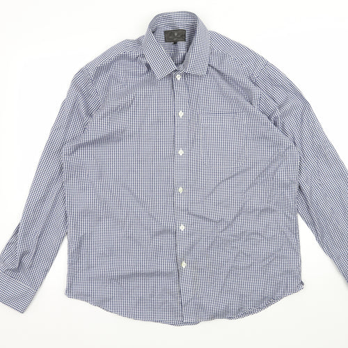 Marks and Spencer Mens Blue Check   Button-Up Size L