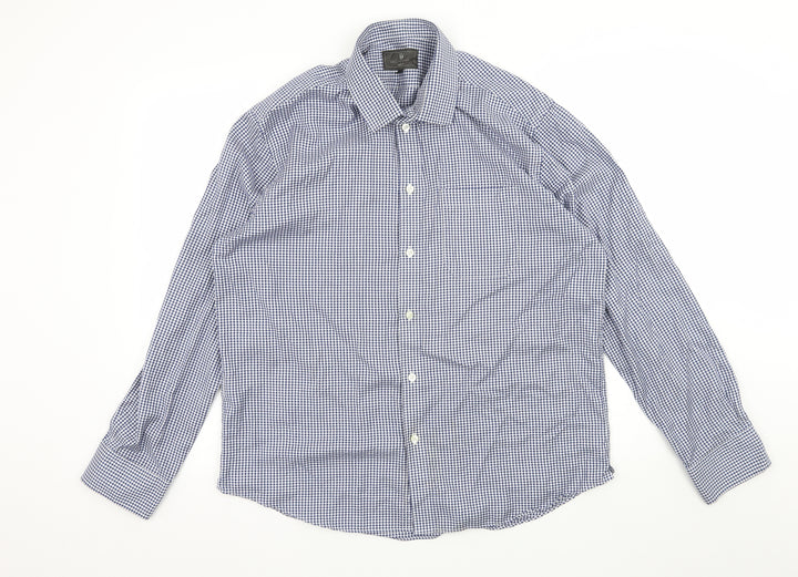 Marks and Spencer Mens Blue Check Button-Up Size L