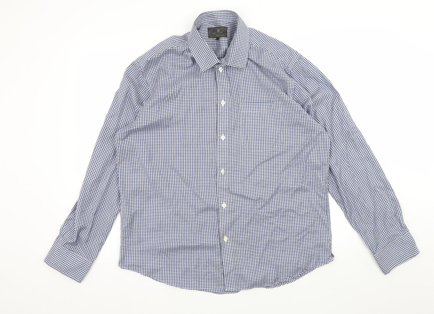 Marks and Spencer Mens Blue Check   Button-Up Size L
