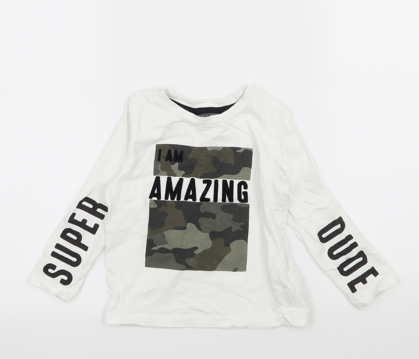 Primark Boys White Camouflage Jersey Basic T-Shirt Size 2-3 Years  - I Am Amazing