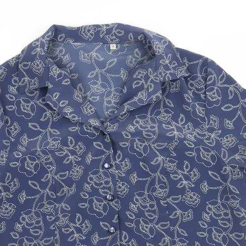 EWM Womens Blue Floral  Basic Blouse Size 14