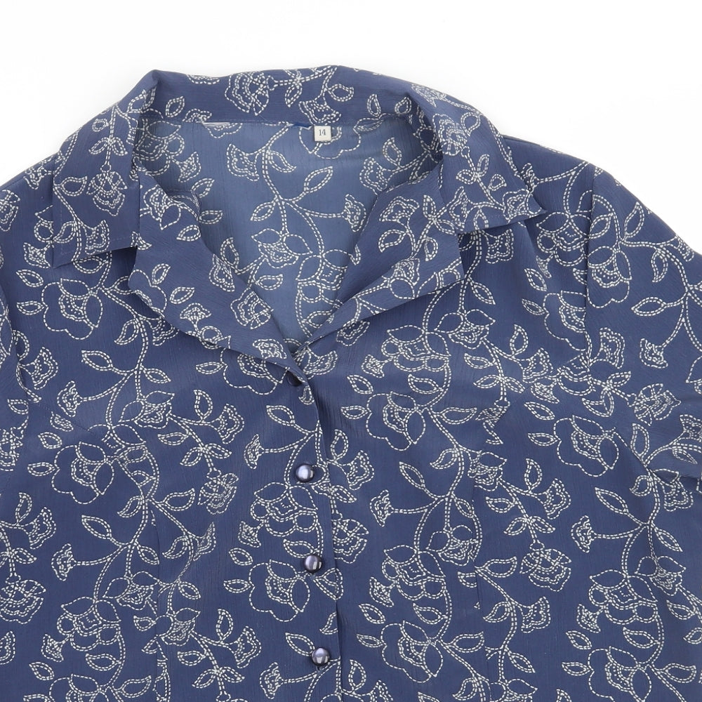 EWM Womens Blue Floral  Basic Blouse Size 14