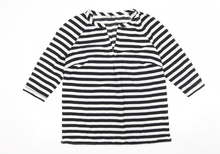 TU Womens Black Striped Basic Blouse Size 12