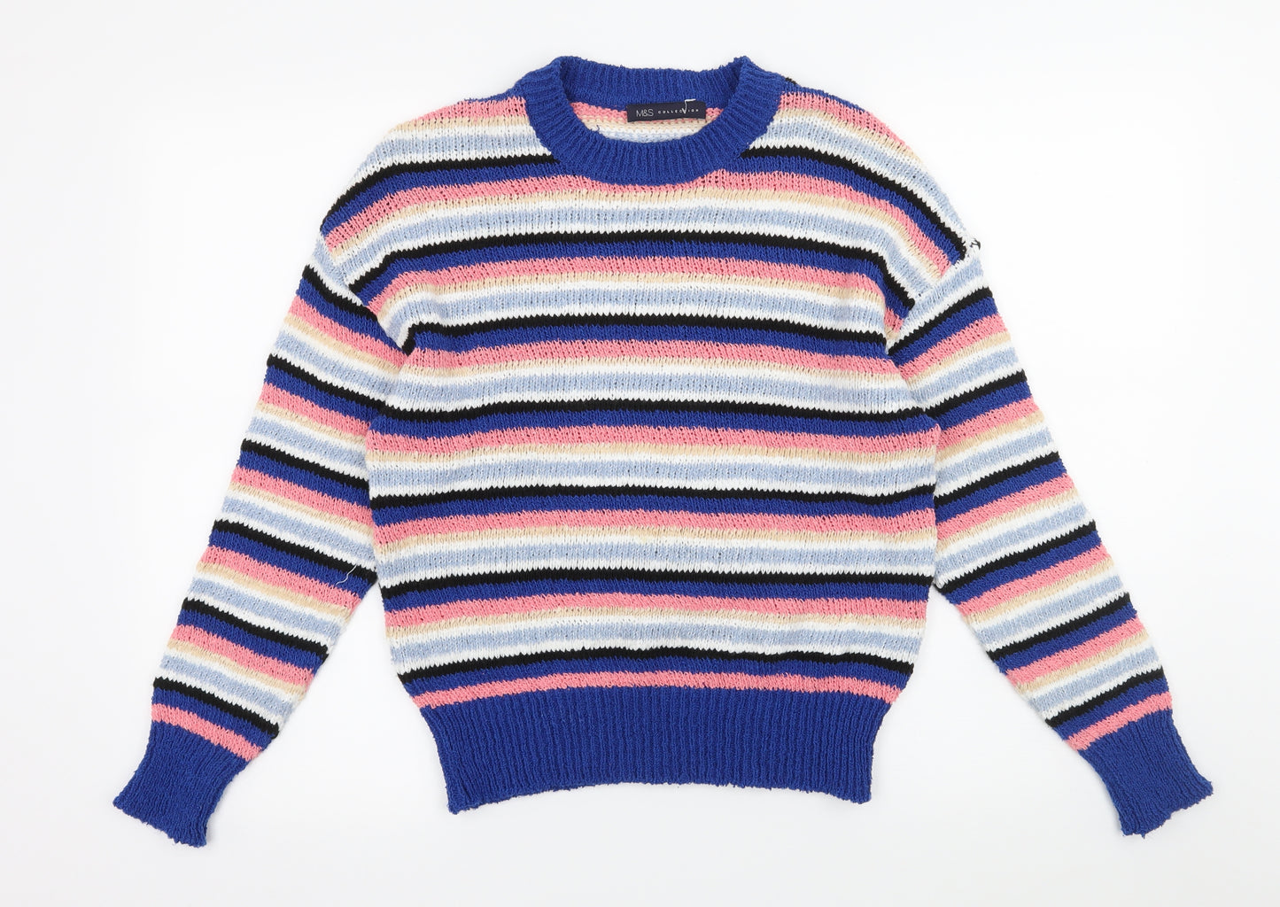 Marks and Spencer Womens Blue Striped Knit Pullover Jumper Size S
