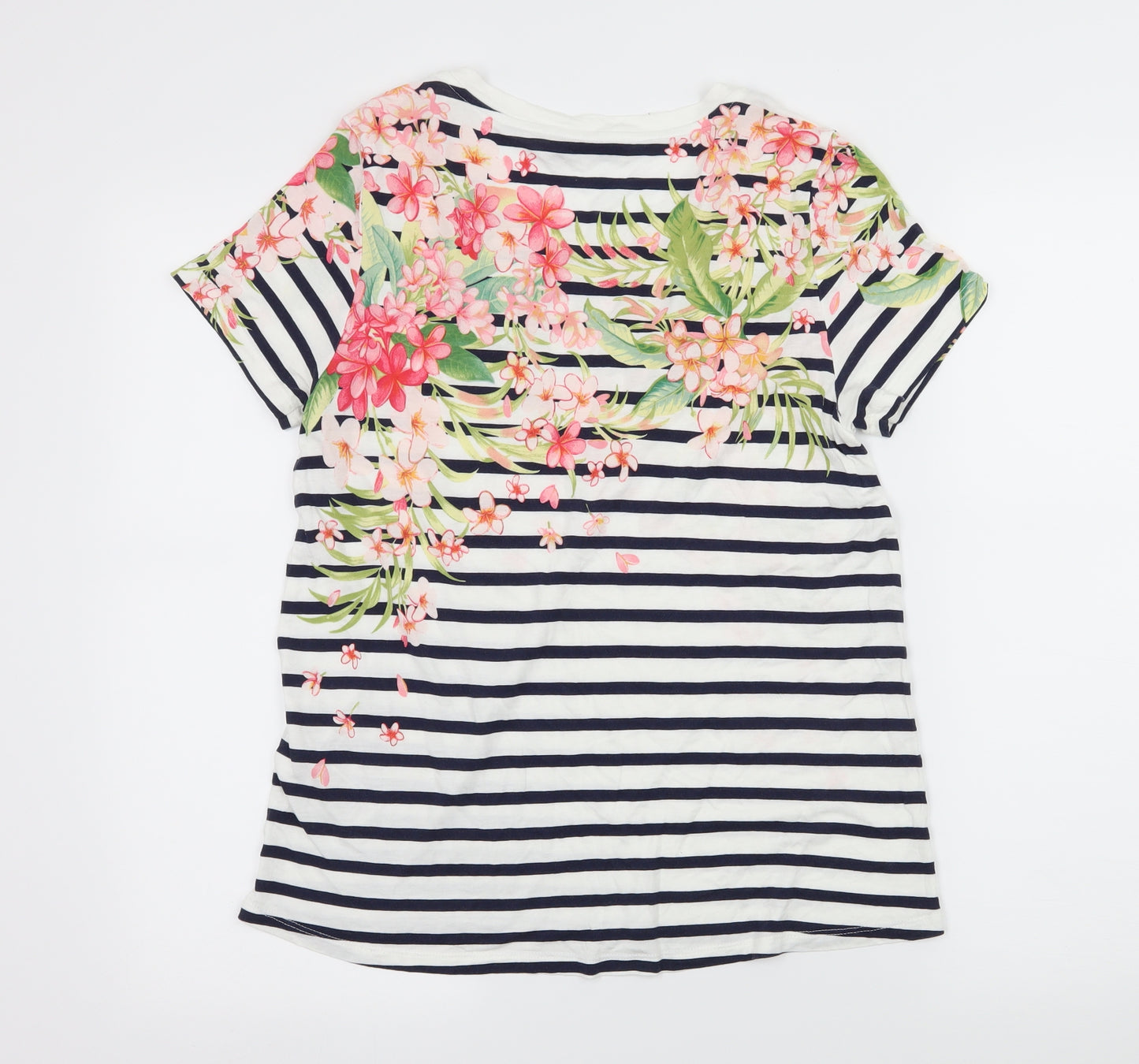 Oasis Womens White Striped Jersey Basic T-Shirt Size M  - Floral