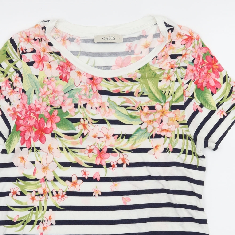 Oasis Womens White Striped Jersey Basic T-Shirt Size M  - Floral