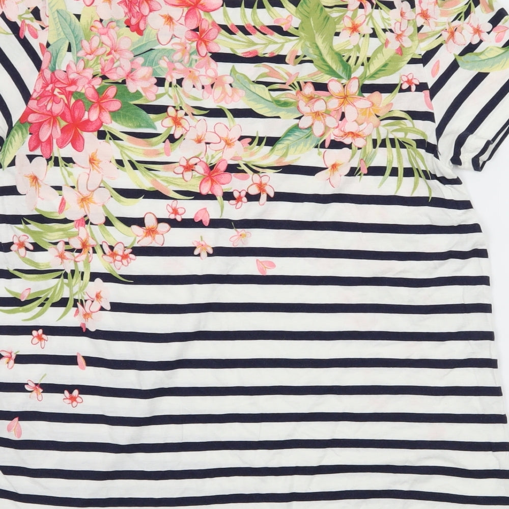 Oasis Womens White Striped Jersey Basic T-Shirt Size M  - Floral