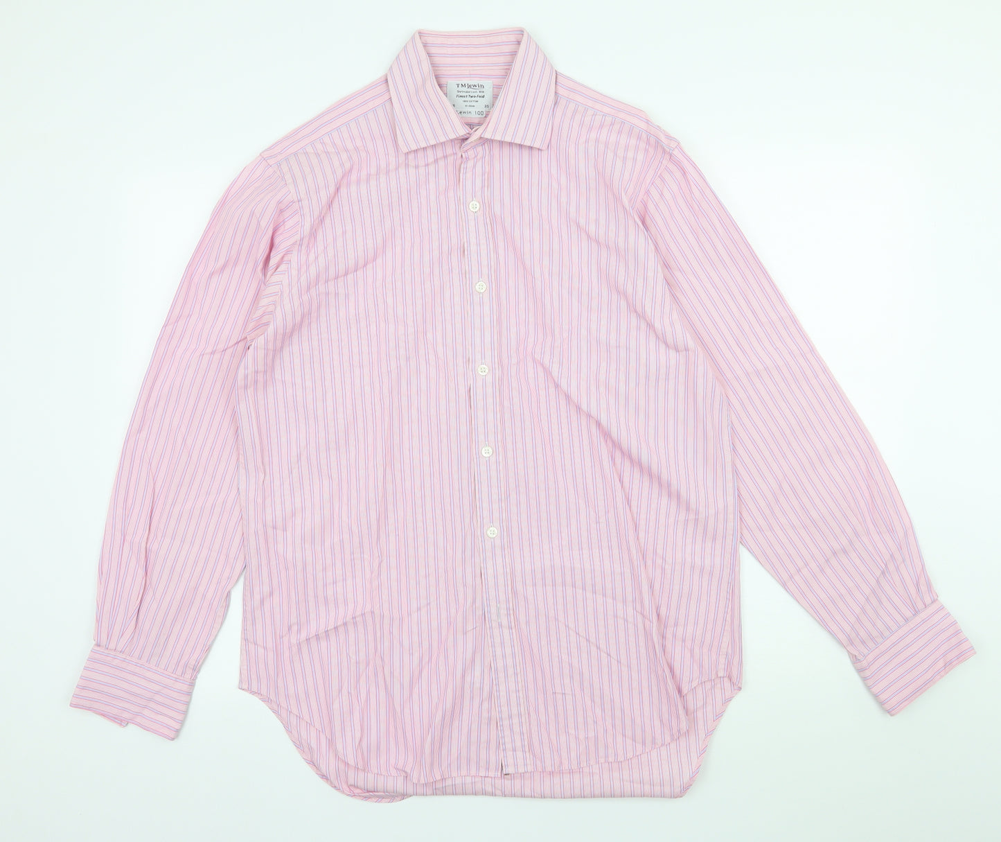 T.M.Lewin Mens Pink Striped   Dress Shirt Size 16