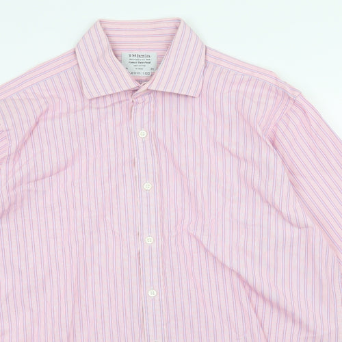 T.M.Lewin Mens Pink Striped   Dress Shirt Size 16