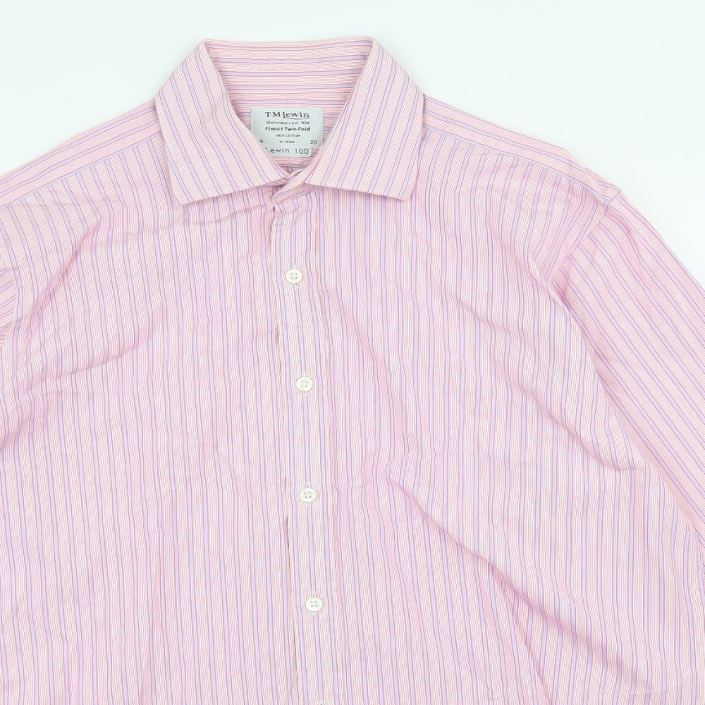 T.M.Lewin Mens Pink Striped   Dress Shirt Size 16
