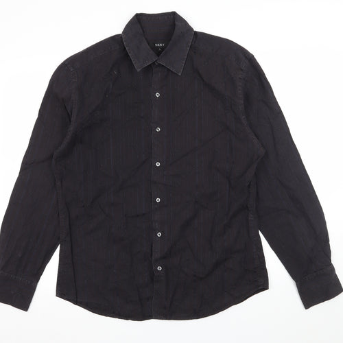 NEXT Mens Black Striped   Button-Up Size L