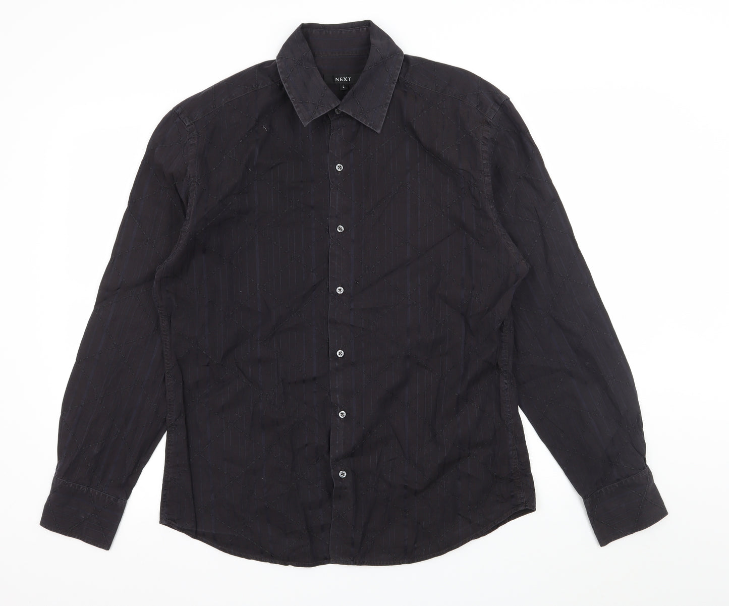 NEXT Mens Black Striped   Button-Up Size L