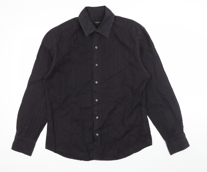 NEXT Mens Black Striped   Button-Up Size L