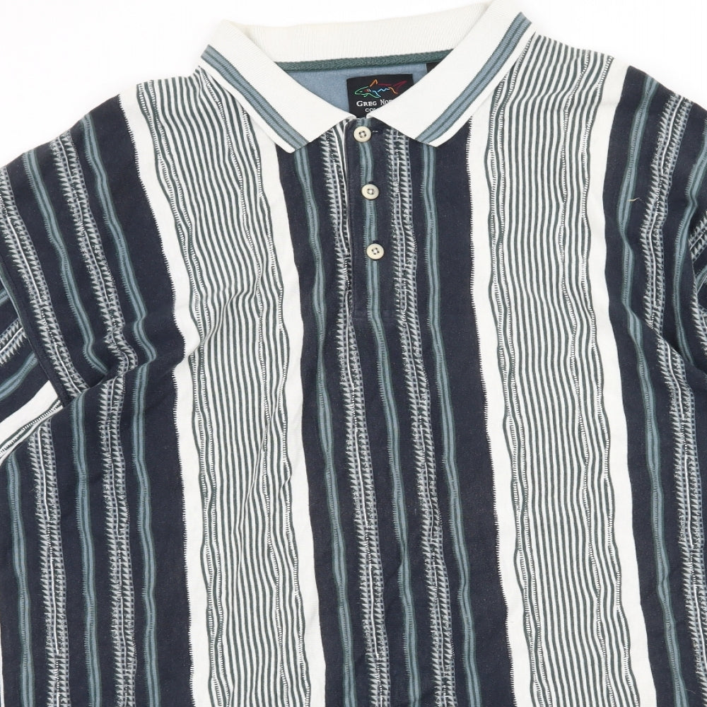 Greg Norman Mens Blue Striped Jersey  Polo Size XL