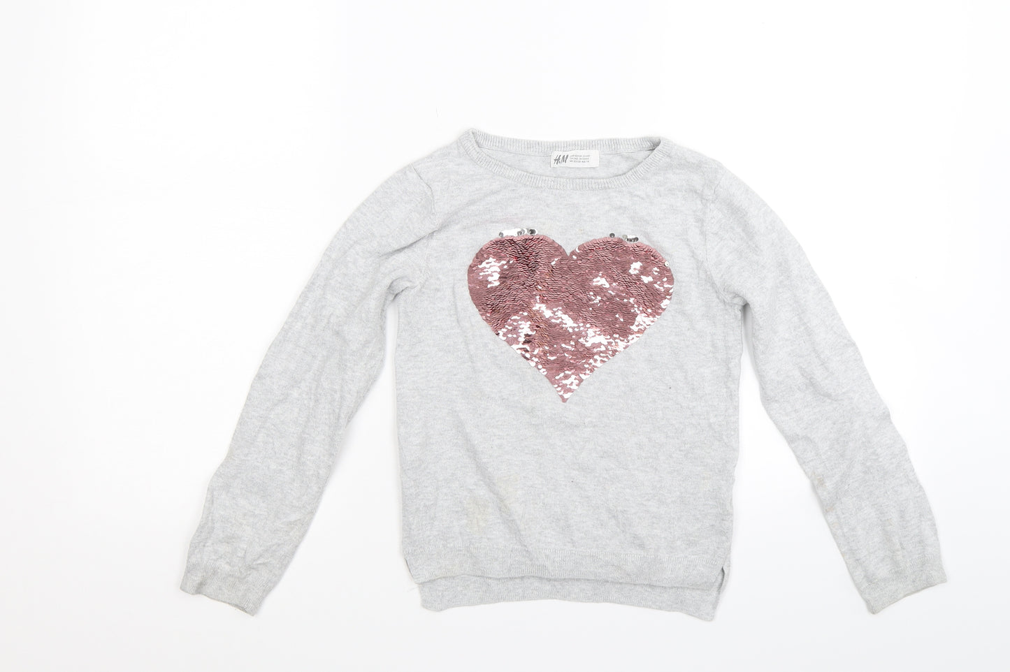 H&M Girls Grey   Pullover Jumper Size 7-8 Years  - Heart