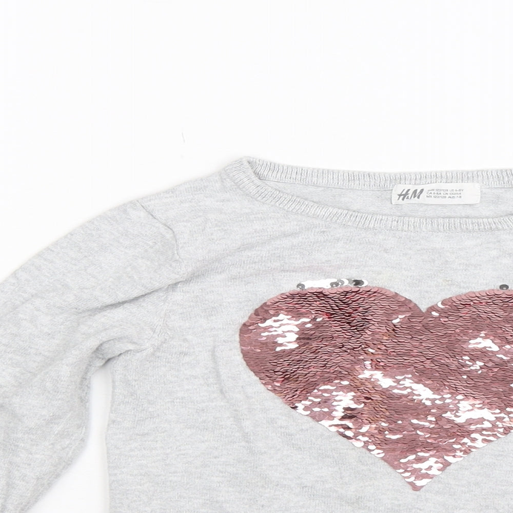 H&M Girls Grey   Pullover Jumper Size 7-8 Years  - Heart