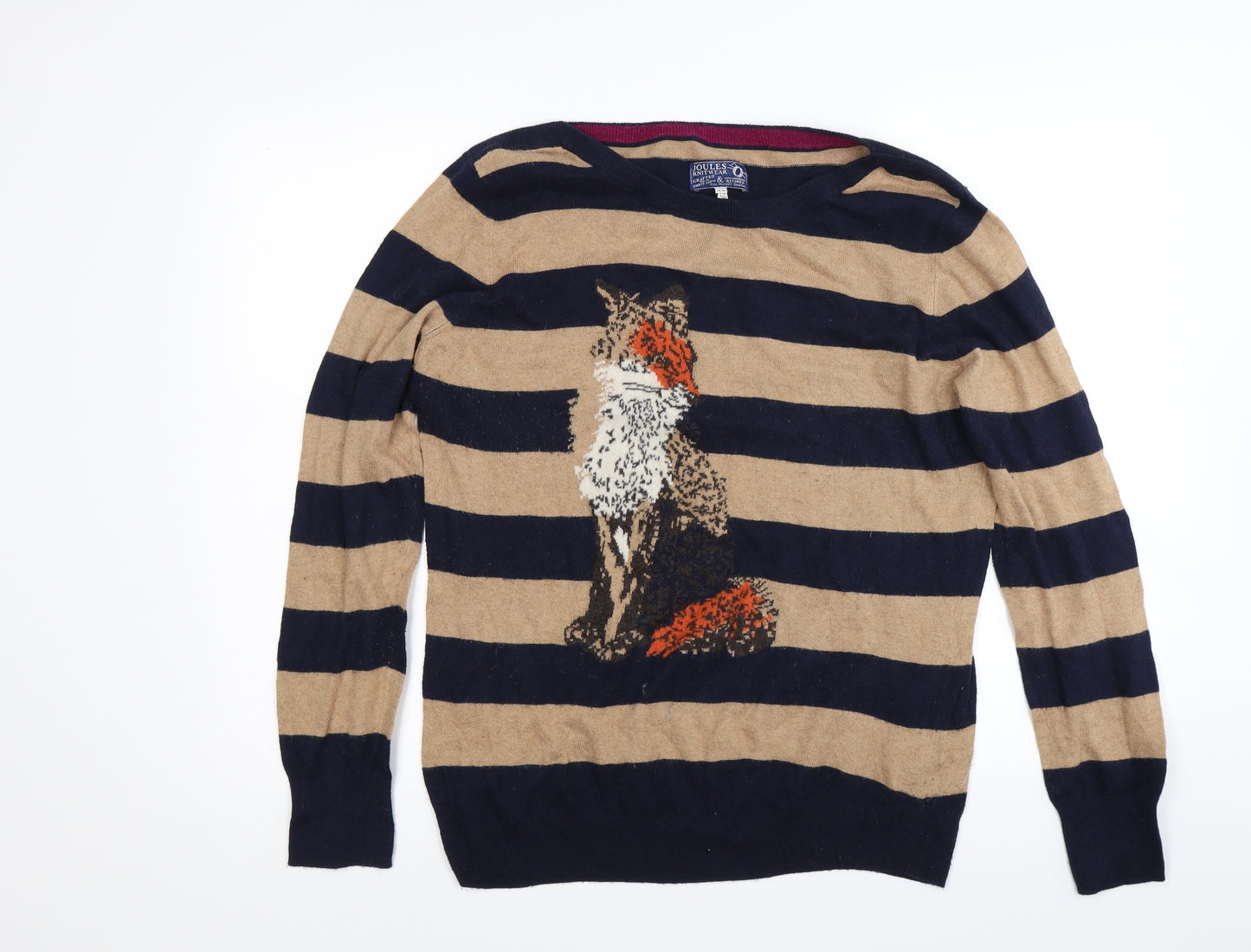 Joules Womens Brown Striped  Pullover Jumper Size 18  - Fox print