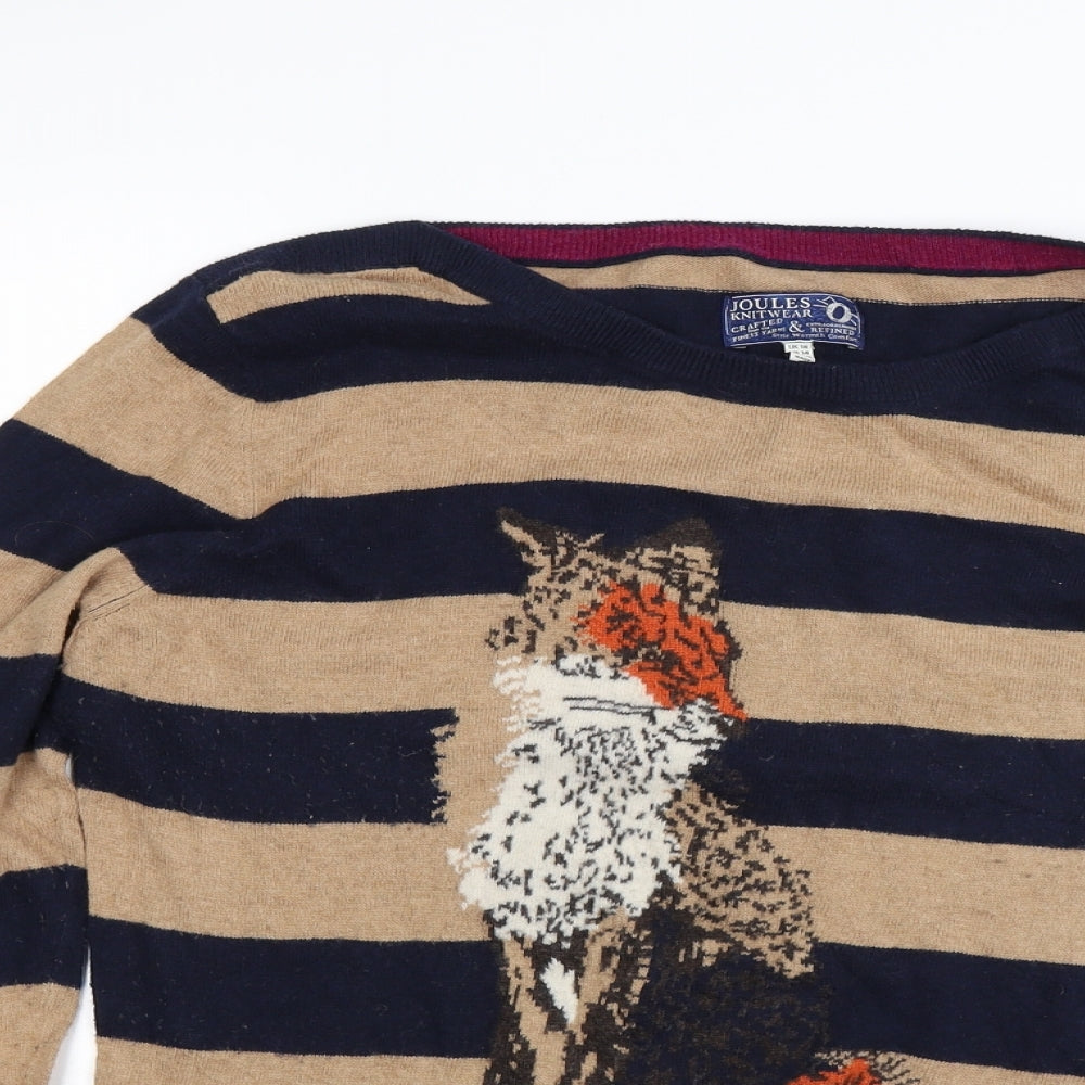 Joules Womens Brown Striped  Pullover Jumper Size 18  - Fox print