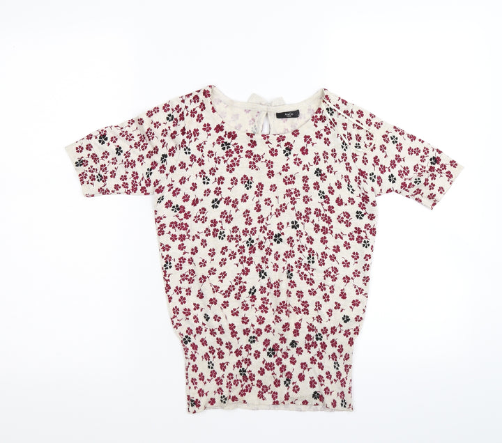 M&Co Womens Beige Floral Pullover Jumper Size 8