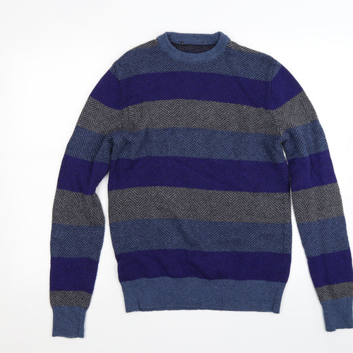 H&M Mens Blue Striped Knit Pullover Jumper Size S