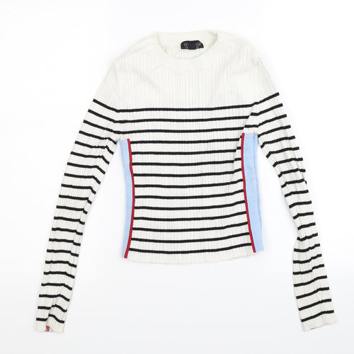 Topshop Womens White Striped  Pullover Jumper Size 10