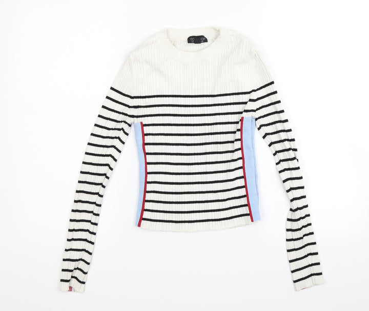 Topshop Womens White Striped Pullover Jumper Size 10