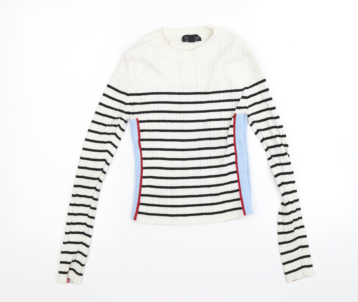 Topshop Womens White Striped  Pullover Jumper Size 10