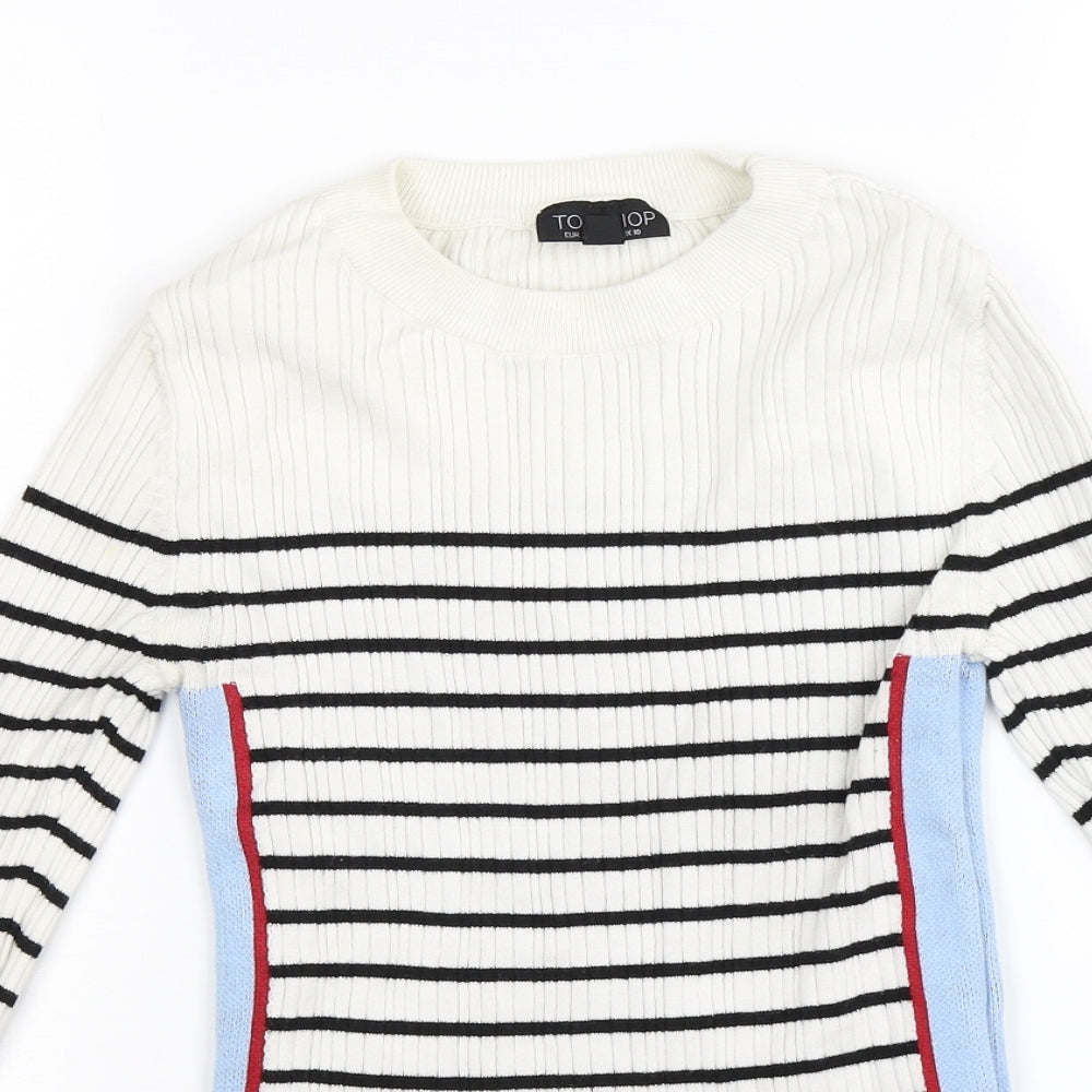 Topshop Womens White Striped  Pullover Jumper Size 10