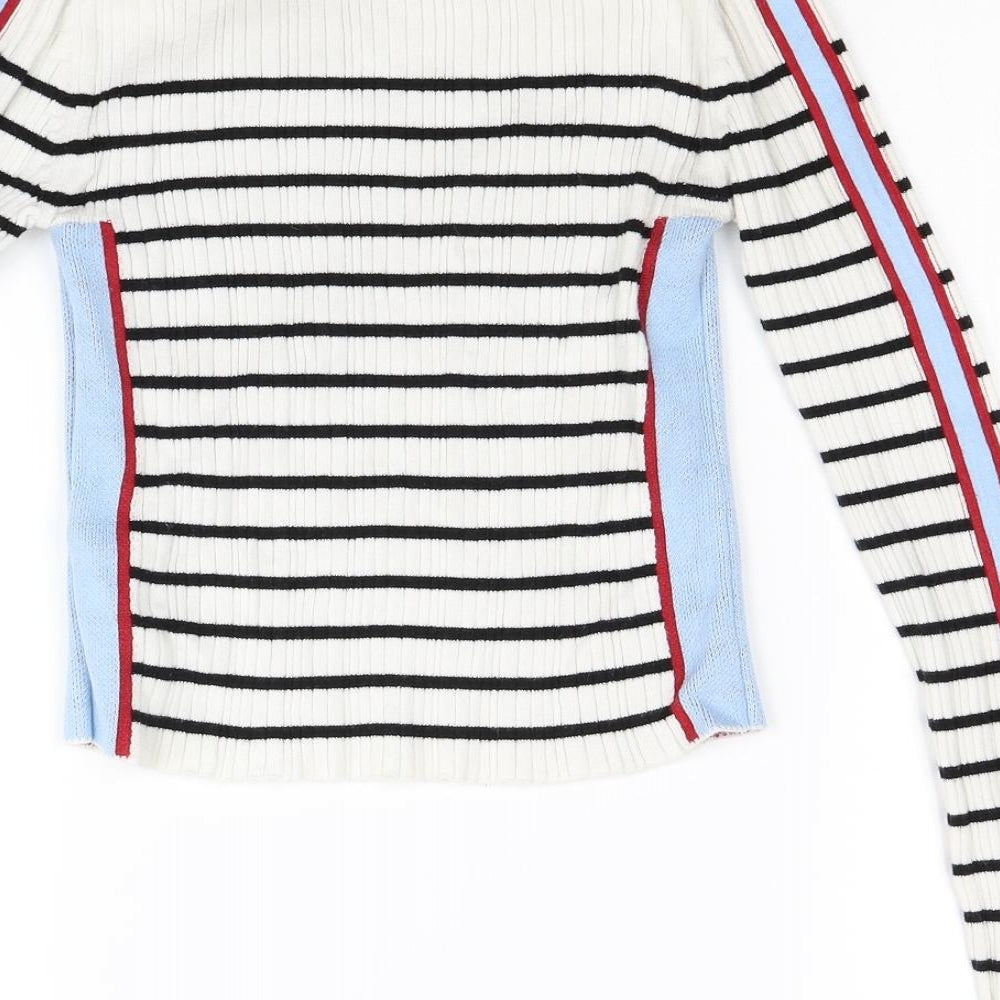 Topshop Womens White Striped  Pullover Jumper Size 10