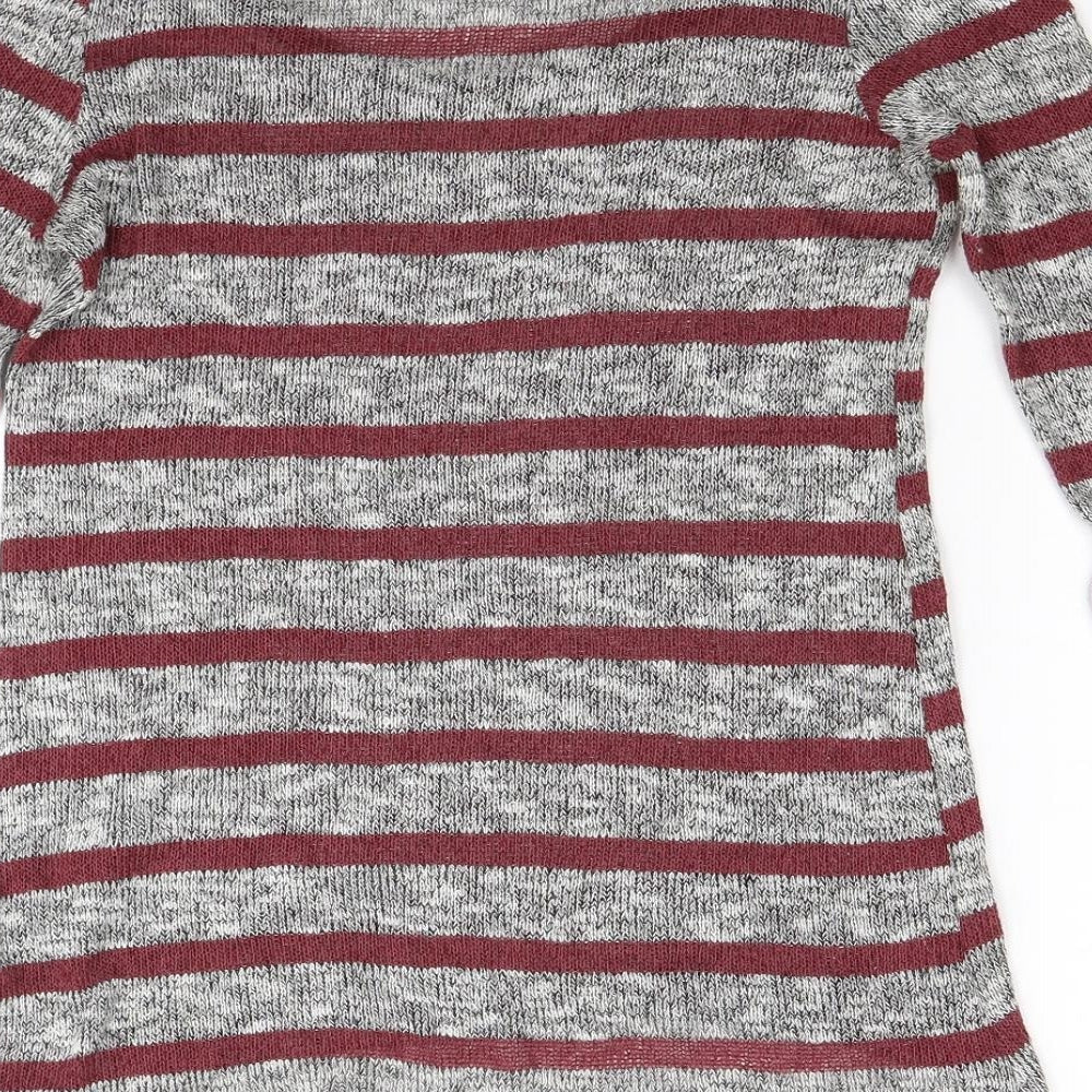 Sparkle & Fade Womens Grey Striped Knit Tunic Jumper Size M