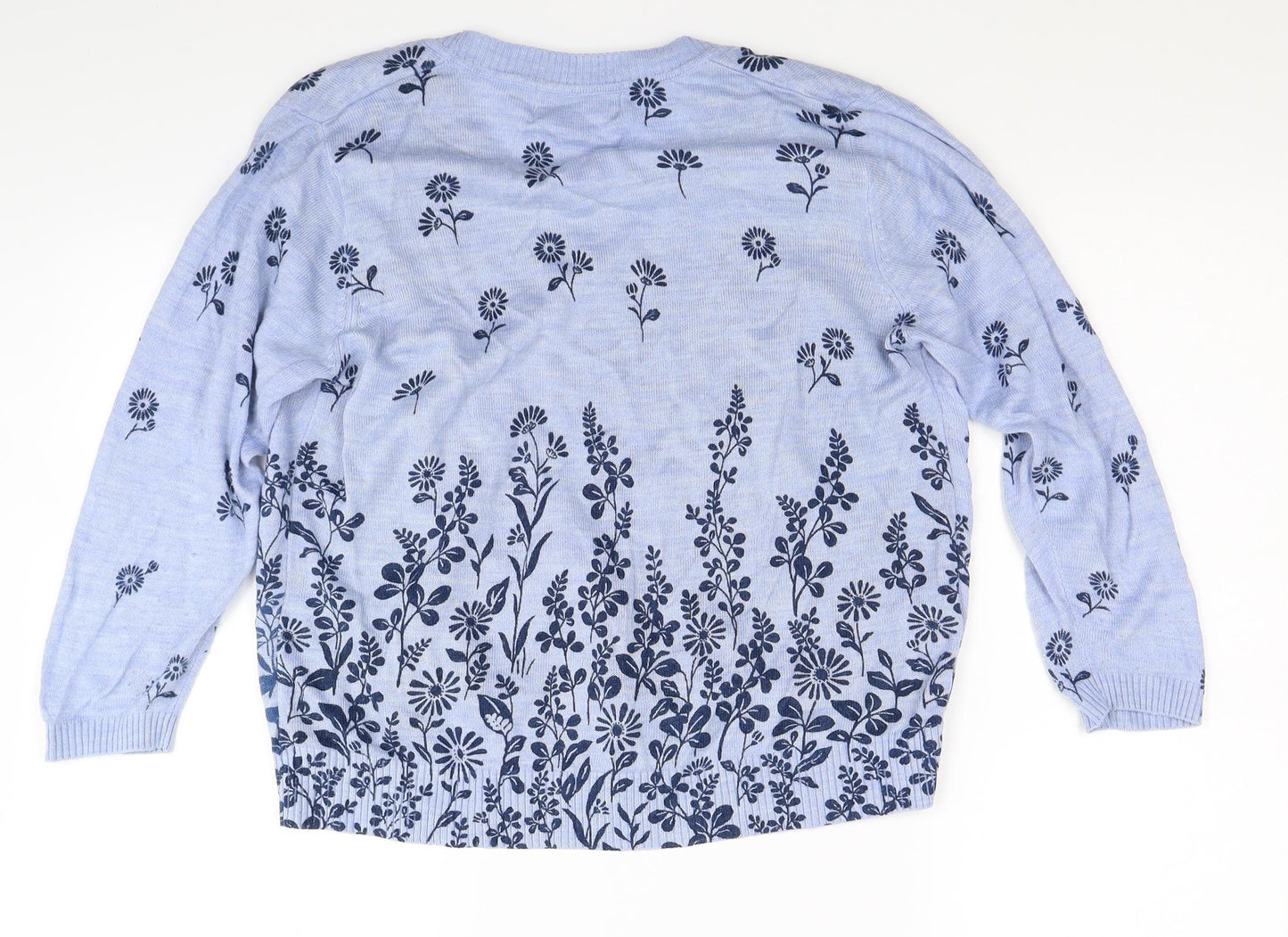 C D Petites Womens Blue Floral Knit Cardigan Jumper Size M