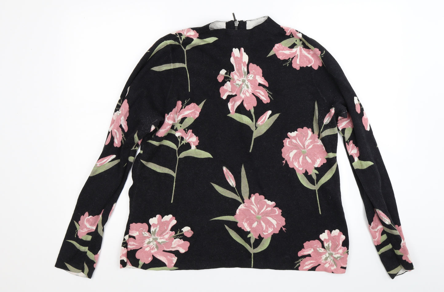 peruna Womens Black Floral Knit Henley Jumper Size 16
