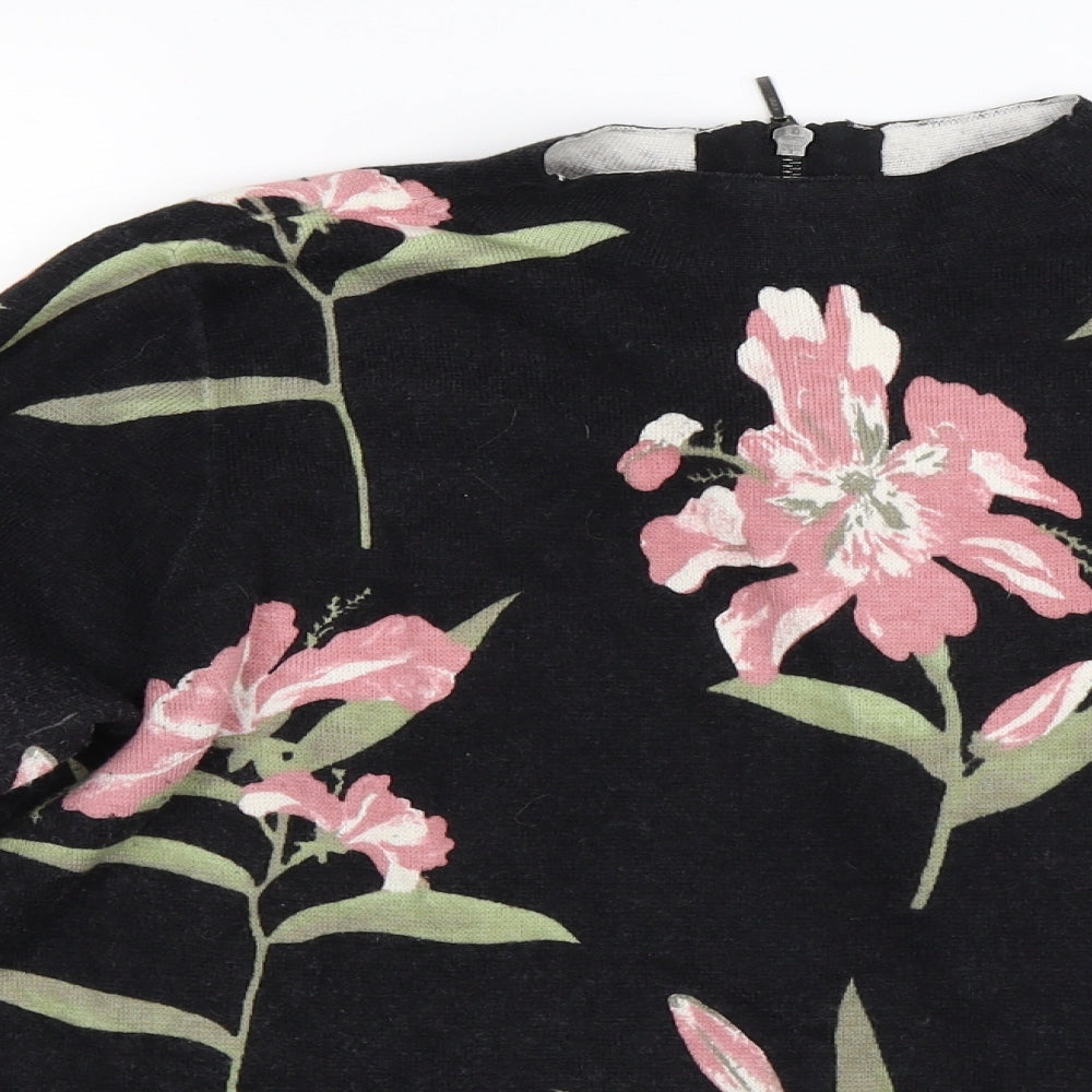 peruna Womens Black Floral Knit Henley Jumper Size 16