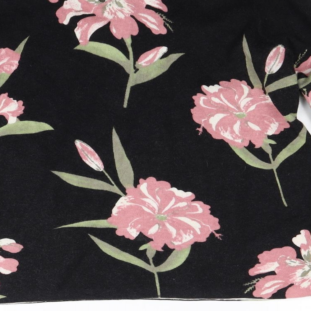 peruna Womens Black Floral Knit Henley Jumper Size 16