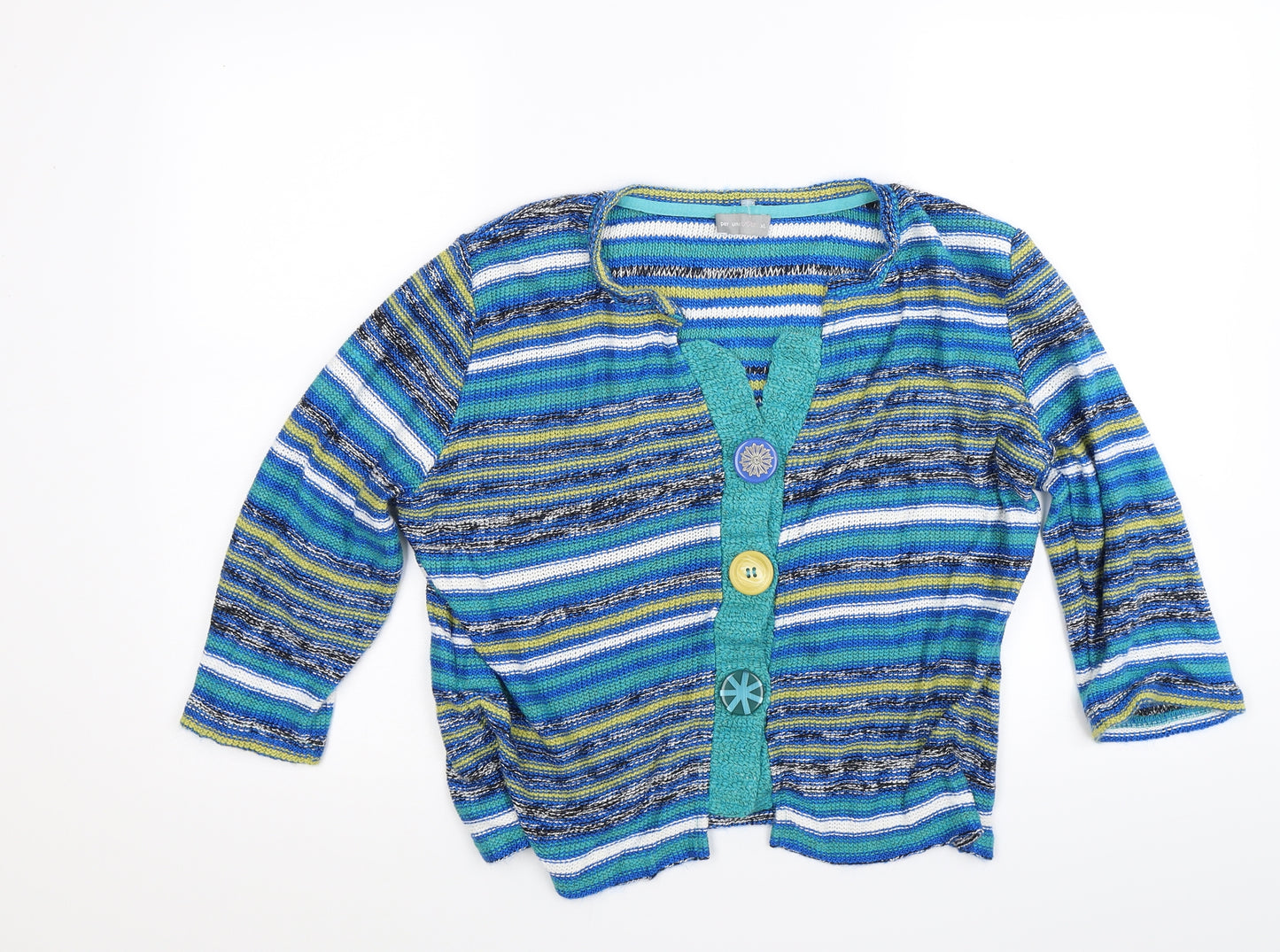 peruna Womens Blue Striped Knit Cardigan Jumper Size XL
