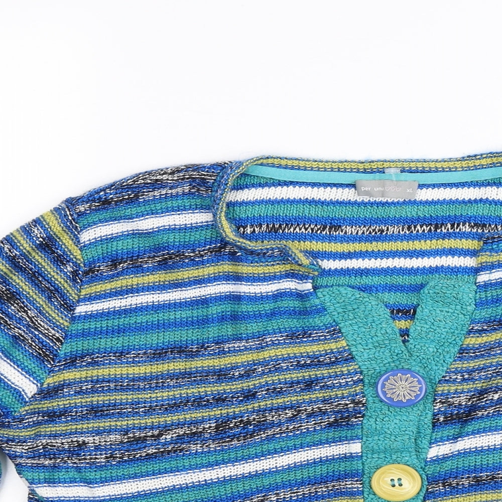 peruna Womens Blue Striped Knit Cardigan Jumper Size XL