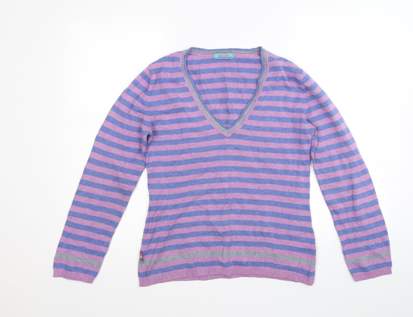 Seasalt Womens Purple Striped Knit Pullover Jumper Size 14