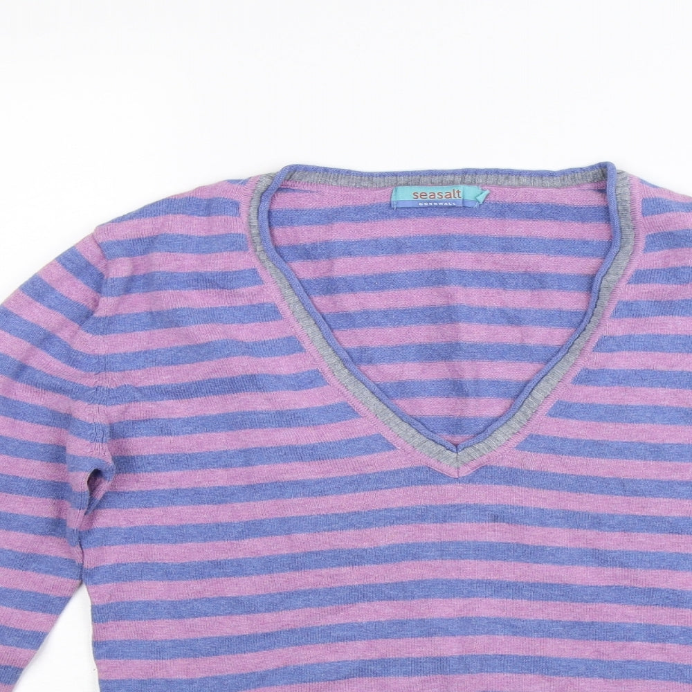 Seasalt Womens Purple Striped Knit Pullover Jumper Size 14