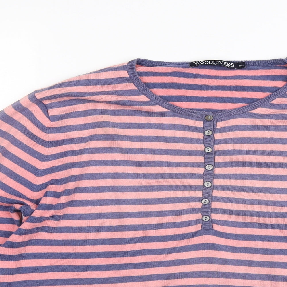 Woolovers Womens Pink Striped Knit Pullover Jumper Size XL
