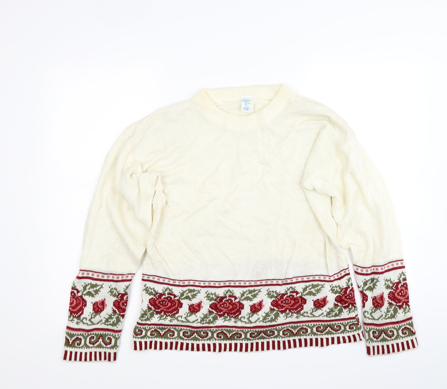 Tammy girl Girls White Floral Knit Tunic Jumper Size 13-14 Years
