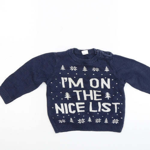 F&F Boys Blue  Knit Pullover Jumper Size 12-18 Months  - Christmas Jumper