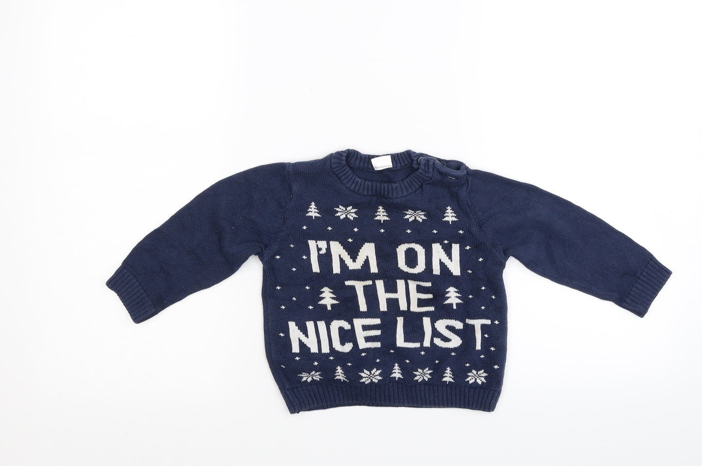 F&F Boys Blue  Knit Pullover Jumper Size 12-18 Months  - Christmas Jumper
